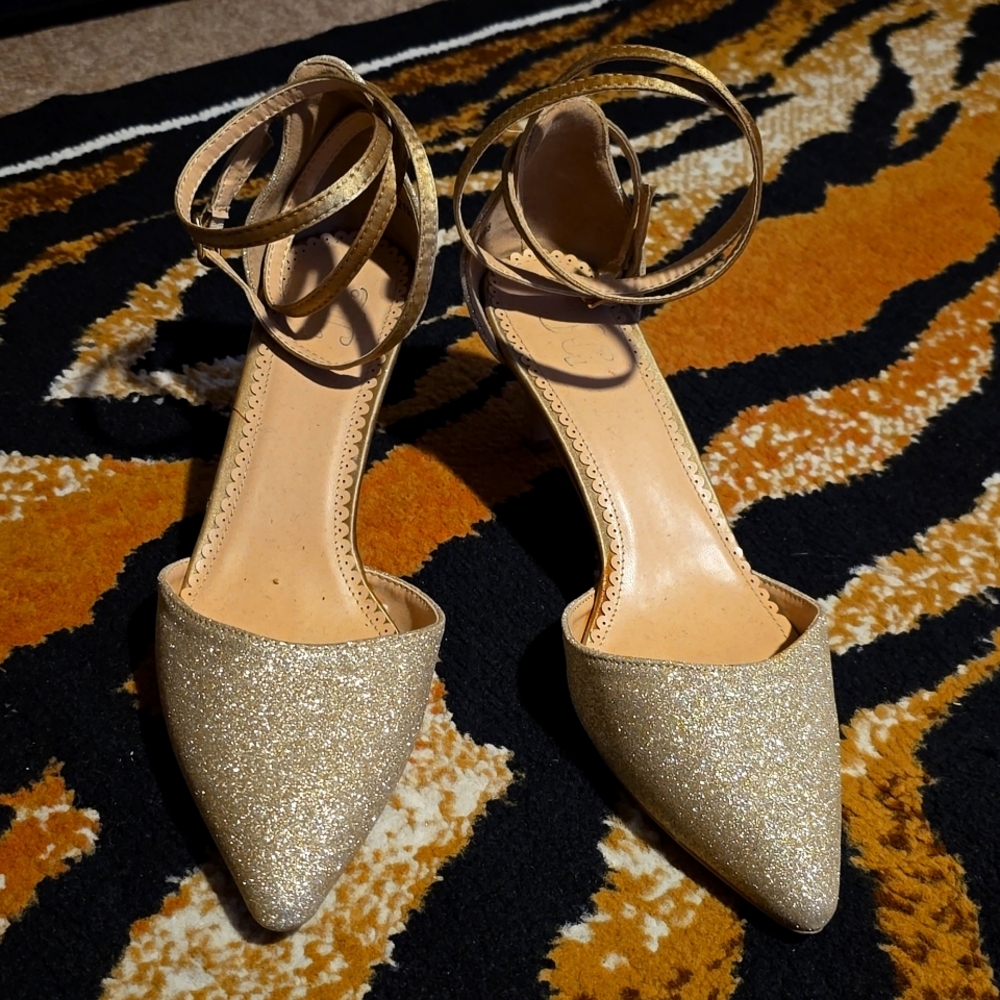 JG Gold Glitter Spiral Strap Heel